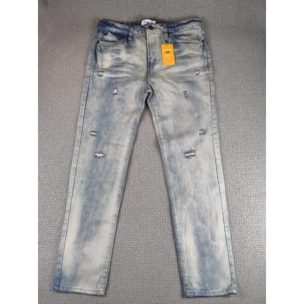 WU WEAR DENIM Mens JEANS NWT Light Wash Distressed 36x32